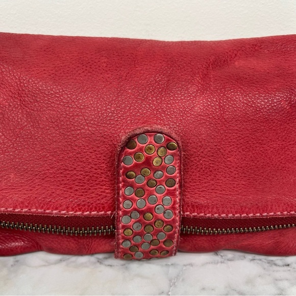 Distressed red leather clutch wallet mixed metal stud details - Picture 2 of 8